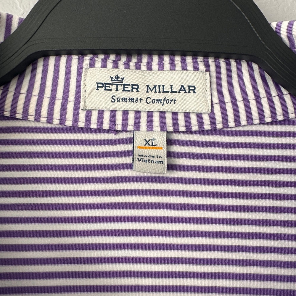 Peter Millar Summer Comfort Polo Shirt Purple Striped Golf Mens XL - Picture 4 of 7